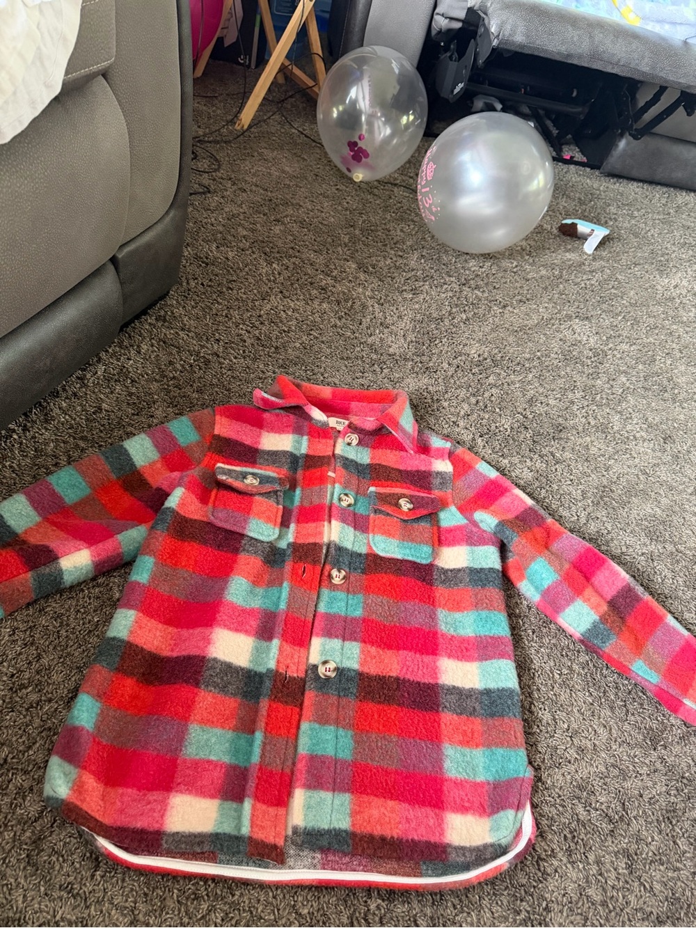 BKE Kids Plaid Jean-Style Jacket in Pink, Teal & Red